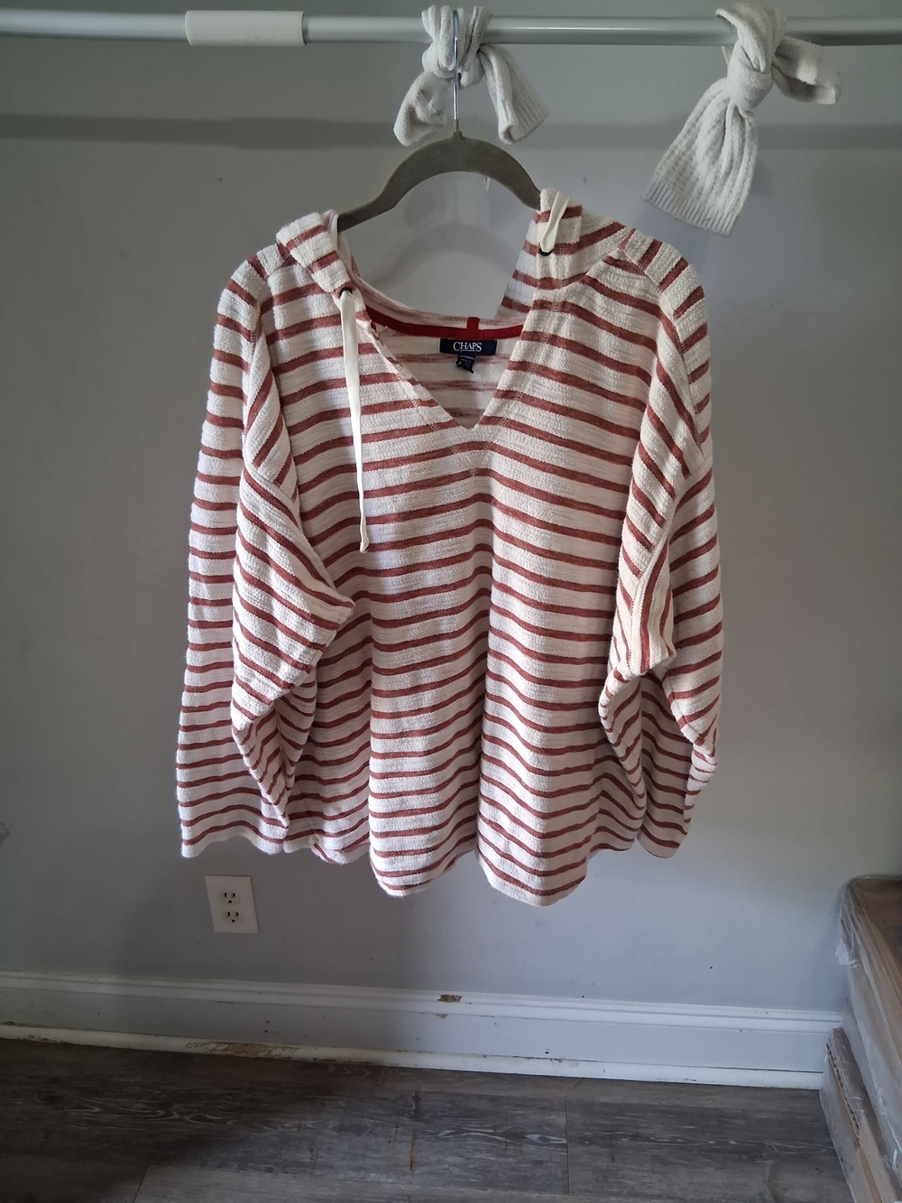 Chaps Striped Hooded Top - Cream & Rust Red